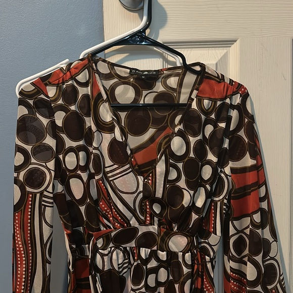 Orange and brown, retro style, medium, blouse, Rampage - Picture 3 of 4